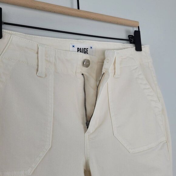 Paige Mayslie Jogger Ankle Zip Stretch Pants Quartz Sand Ivory Size 27 - Picture 9 of 12